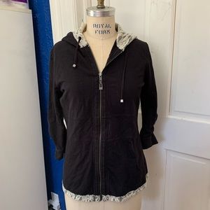 Black LL cool J Lace lined zip Hoodie